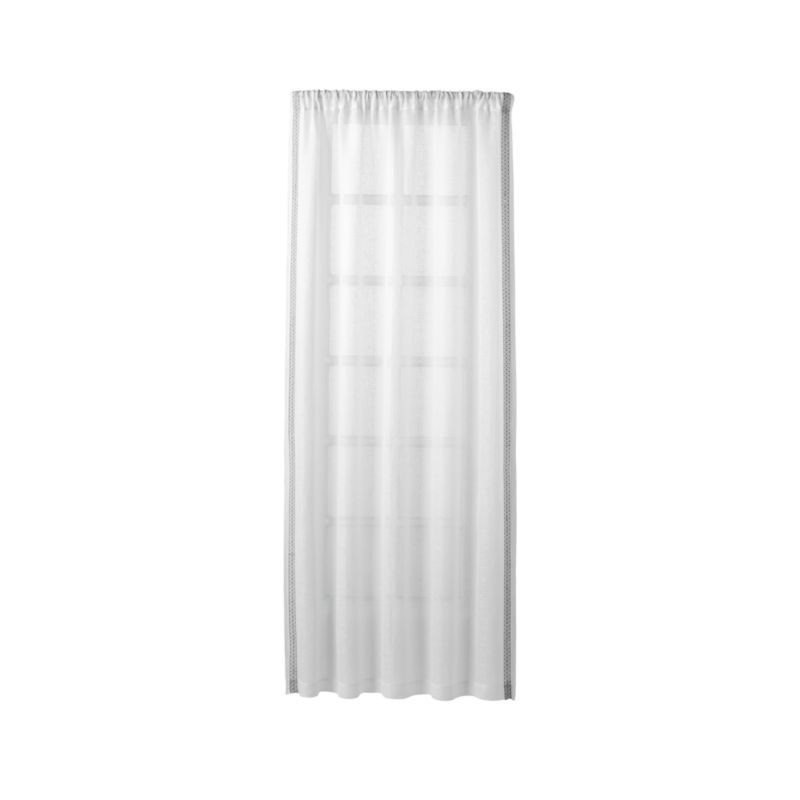 Bordered White Sheer Linen Curtain Panel 52"x84"