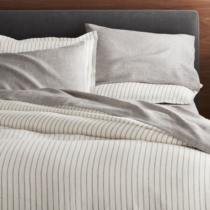 Pure Linen Wide Stripe Warm White Full/Queen Duvet Cover - image 7 of 13