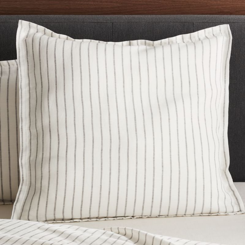 Pure Linen Wide Stripe Warm White Euro Pillow Sham - image 0 of 11