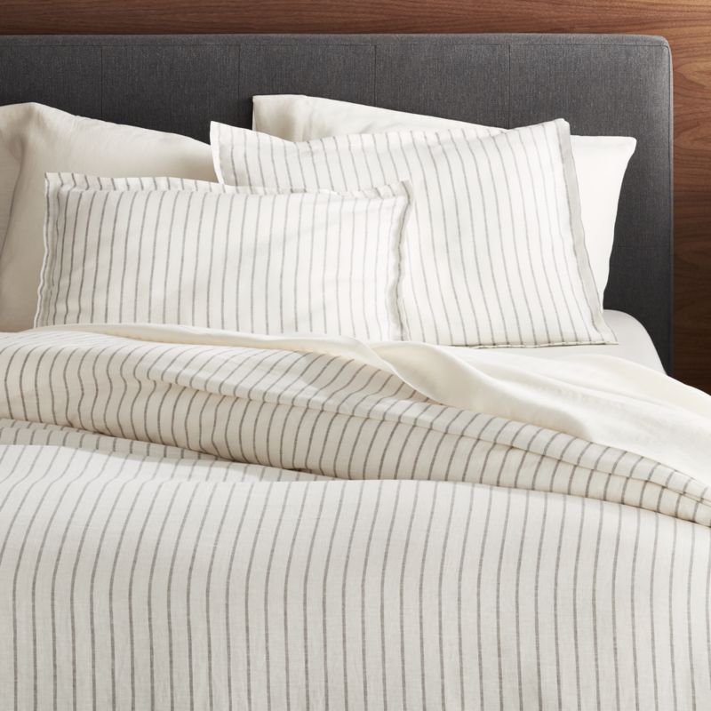 Pure Linen Wide Stripe Warm White Full/Queen Duvet Cover - image 9 of 13