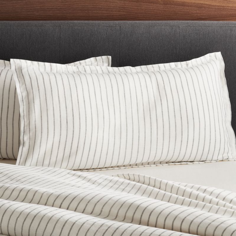 Pure Linen Wide Stripe Warm White King Pillow Sham - image 0 of 12