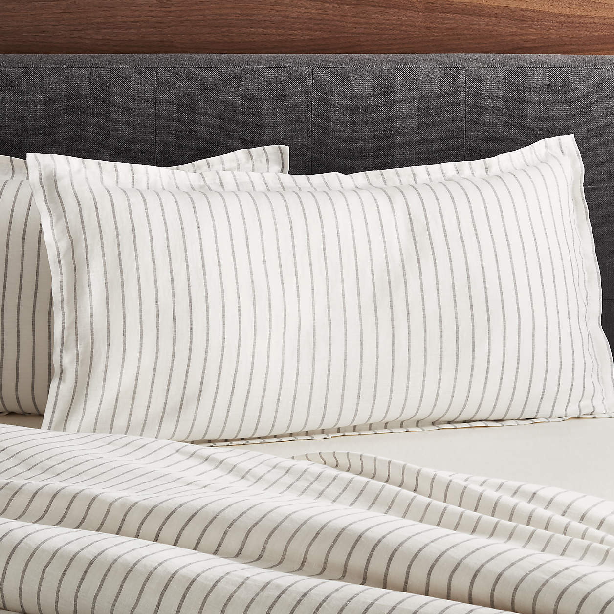 Pure Linen Wide Stripe Warm White King Pillow Sham + Reviews Crate