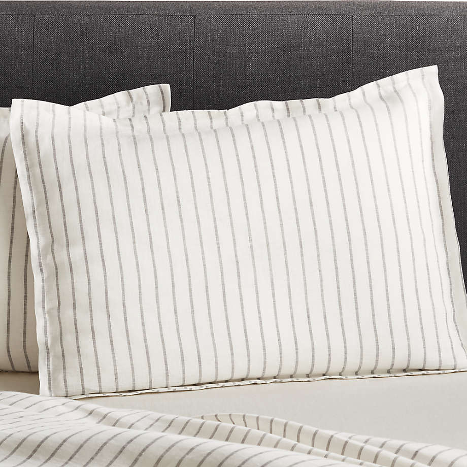 Pure Linen Wide Stripe Warm White King Pillow Sham + Reviews