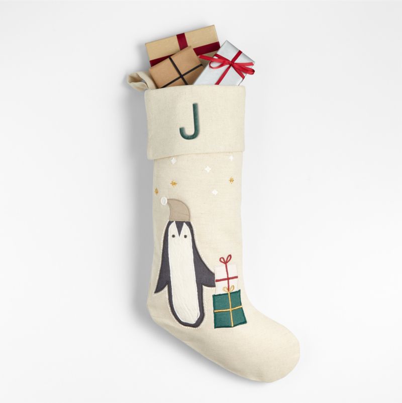 Linen Penguin Kids Christmas Stocking