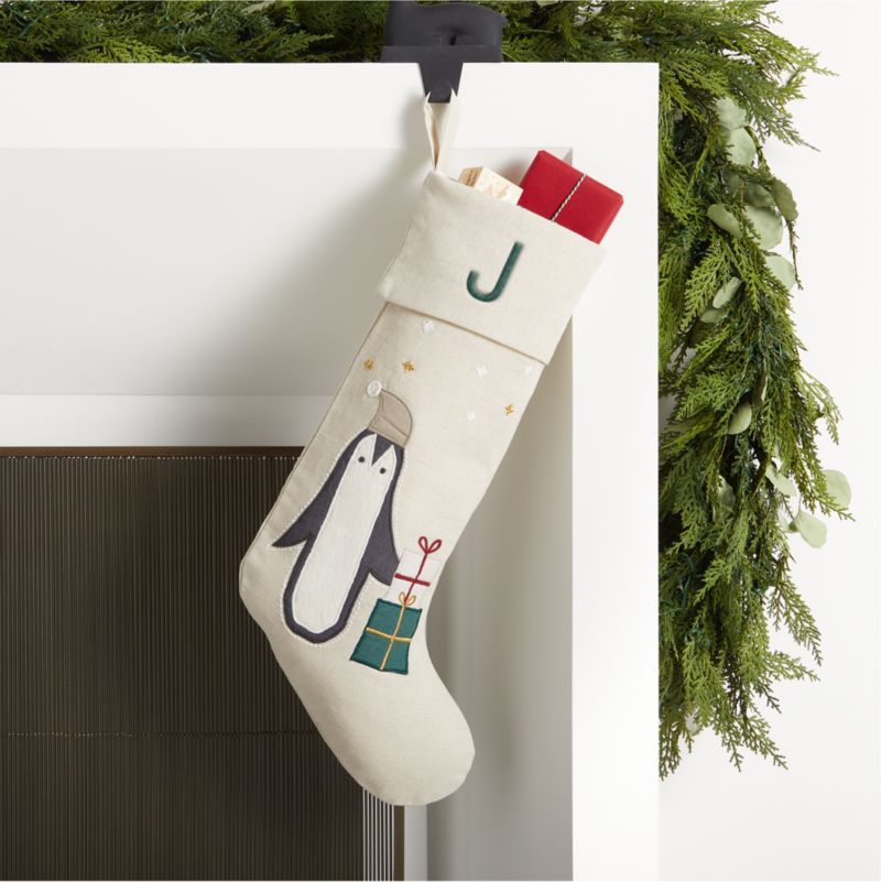 Linen Penguin Kids Christmas Stocking