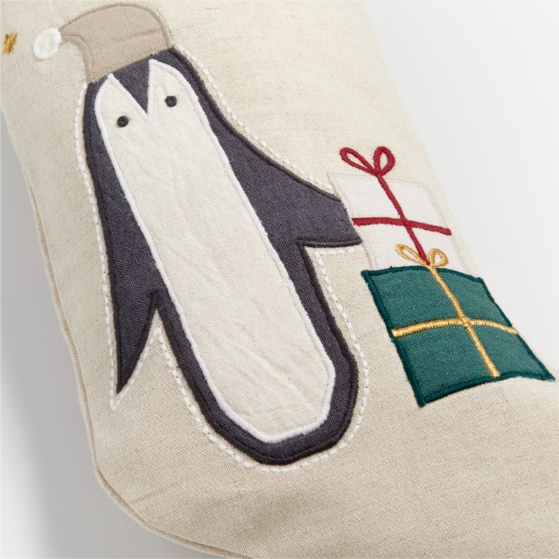 Linen Penguin Kids Christmas Stocking