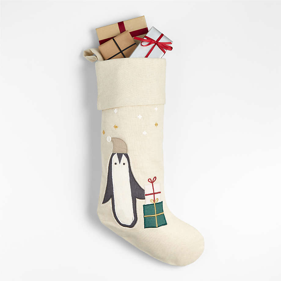 Linen Penguin Kids Christmas Stocking