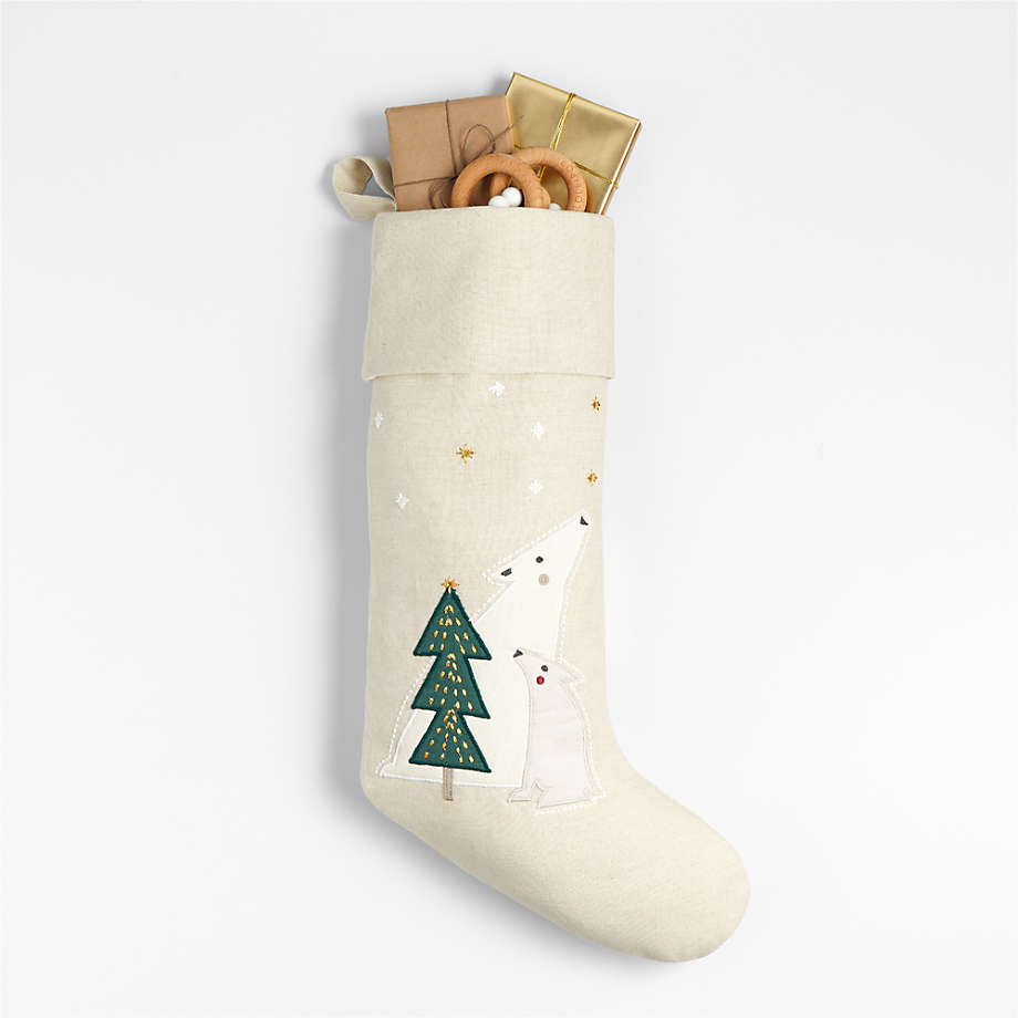 Linen Polar Bear Kids Christmas Stocking + Reviews | Crate & Kids