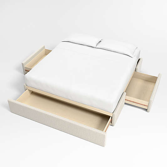 Natural Beige Upholstered Queen Storage Bed Base