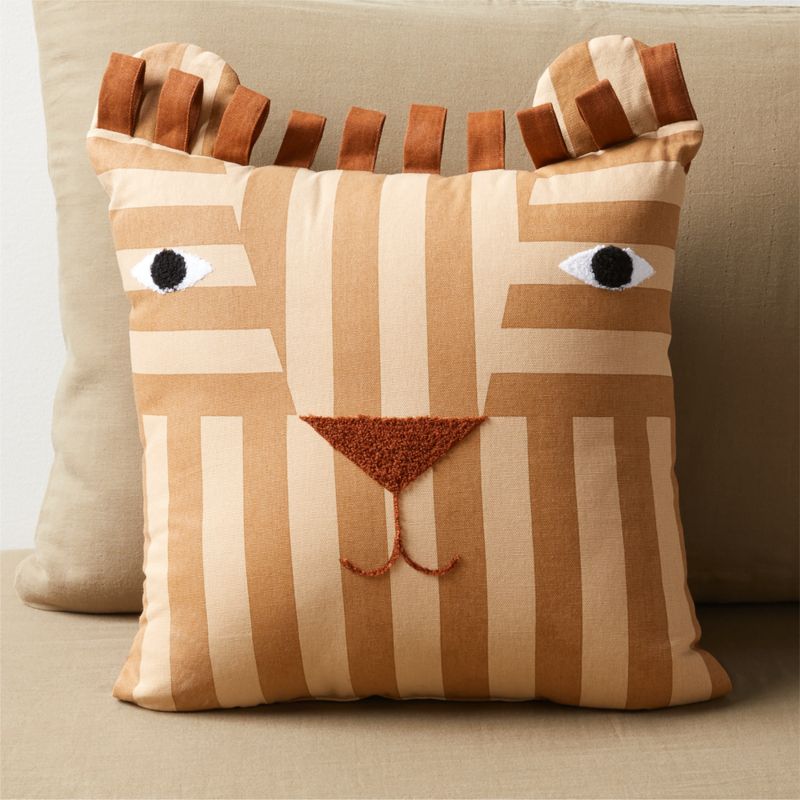 Lion Face Striped Embroidered Kids Throw Pillow