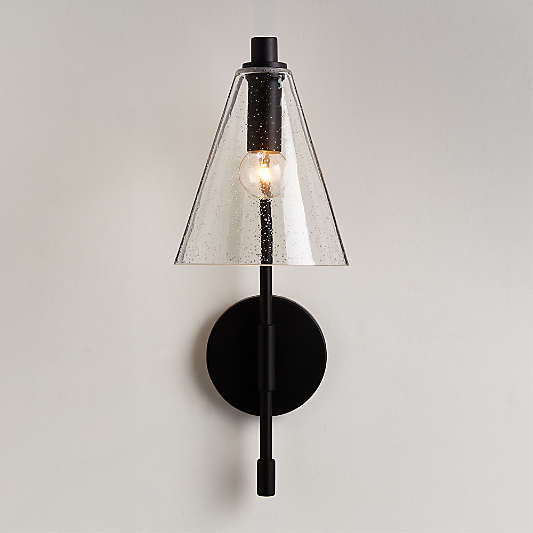 Lisse Black and Seeded Glass Indoor/Outdoor Wall Sconce Light