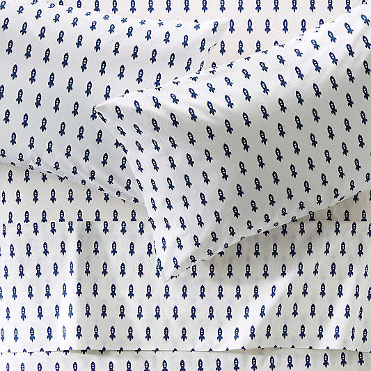 Organic Little Prints Blue Rocket Full Sheet Set