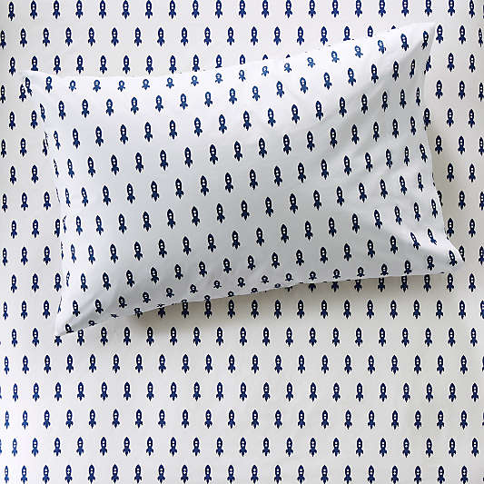 Organic Little Prints Blue Rocket Pillowcase