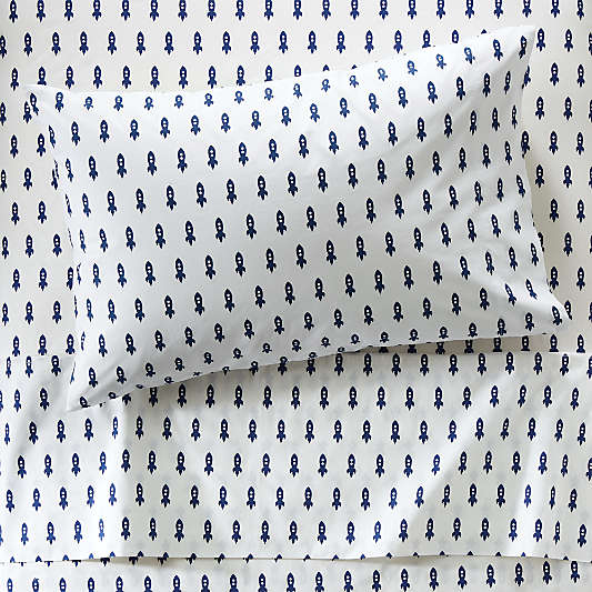 Organic Little Prints Blue Rocket Twin Sheet Set