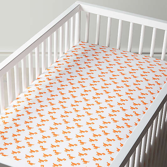 Organic Little Prints Orange Dinosaur Crib Fitted Sheet