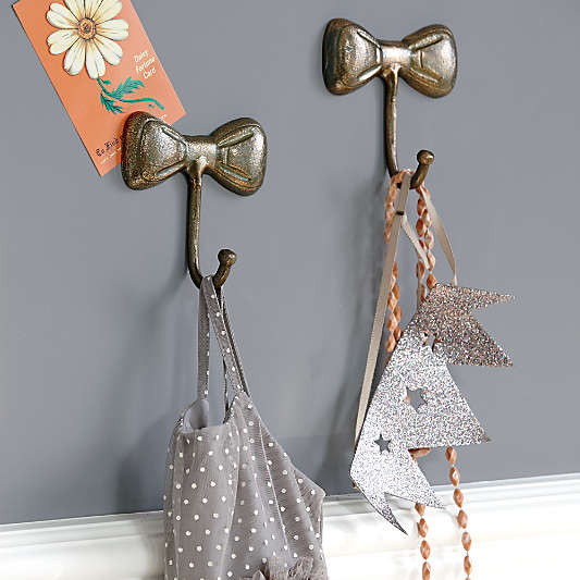 Little Bow Gold Metal Kids Wall Hook, Set of 3