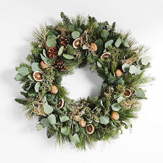 Live Greens, Walnuts & Slice Wreath 26"