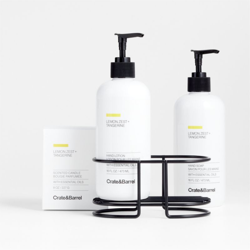 Lemon Zest + Tangerine Hand Soap, Lotion and Candle Gift Set with Matte Black Caddy - image 2 of 3