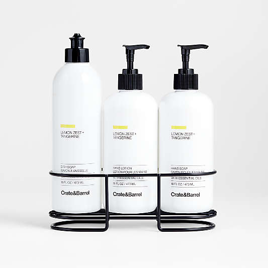 Lemon Zest + Tangerine Hand Soap, Lotion and Dish Soap Set with Matte Black Caddy