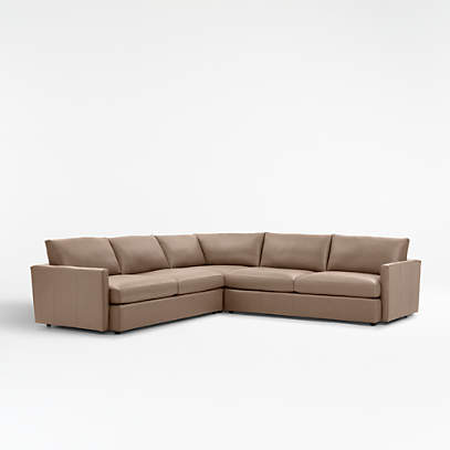Lounge Deep Leather 3 Piece Sectional, Crate And Barrel Leather Sofas