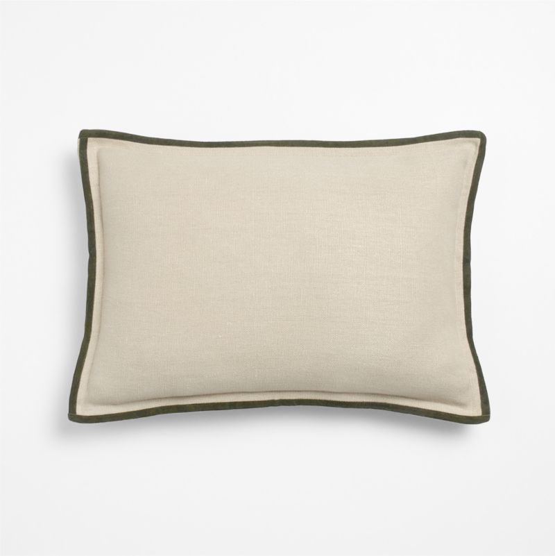 Linen with Velvet Trim 22"x15" Burnt Green Throw Pillow Cover with Down-Alternative Insert - image 1 of 4