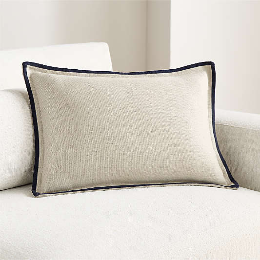 Linen with Velvet Trim 22"x15" Deep Indigo Throw Pillow Cover