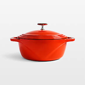 Lodge 6 Quart Enameled Cast Iron Dutch Oven with Lid and Dual Handles,  Lodge Enameled Cast Iron Skillet, 11-inch, Island Spice Red Bundle