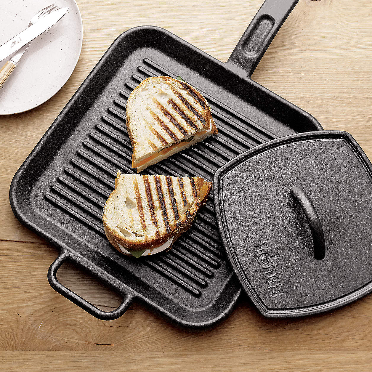 Lodge Cast Iron Panini Press + Reviews Crate and Barrel