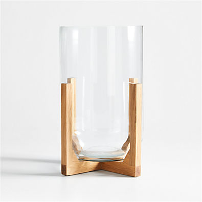 View Lois Glass Hurricane Candle Holder with Wood Base 12" details