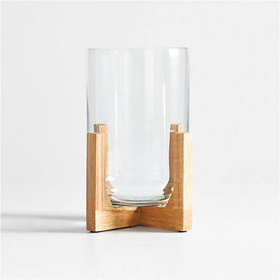 View Lois Glass Hurricane Candle Holder with Wood Base 8.5" details