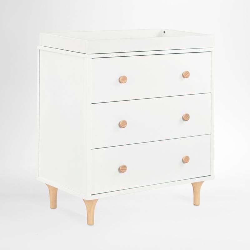 Babyletto Lolly White & Natural Wood 3-Drawer Changing Dresser with Removable Changing Tray & Contour Changing Pad - image 4 of 10