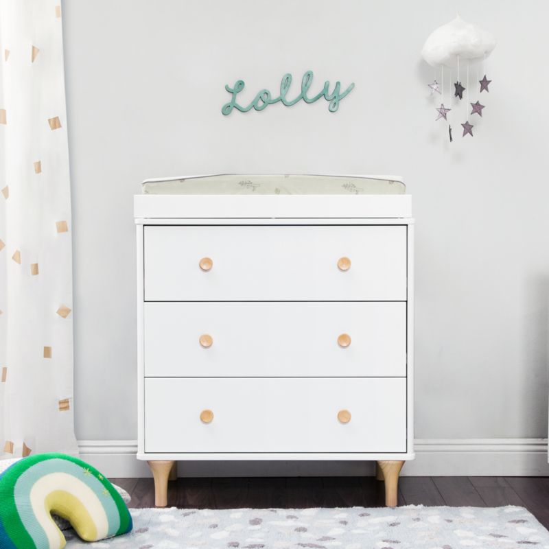 Babyletto Lolly White & Natural Wood 3-Drawer Changing Dresser with Removable Changing Tray & Contour Changing Pad - image 2 of 10