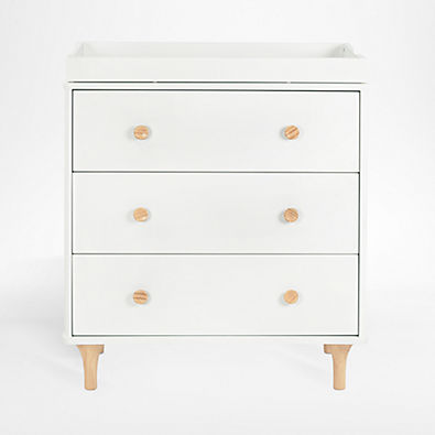 View Babyletto Lolly White & Natural Wood 3-Drawer Changing Dresser with Removable Changing Tray & Contour Changing Pad details