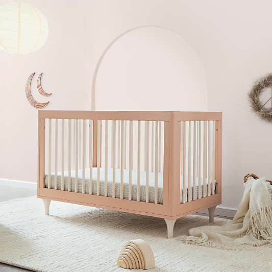 Babyletto Lolly Canyon Pink & Washed Natural Wood 3-in-1 Convertible Baby Crib with Toddler Bed Conversion Kit
