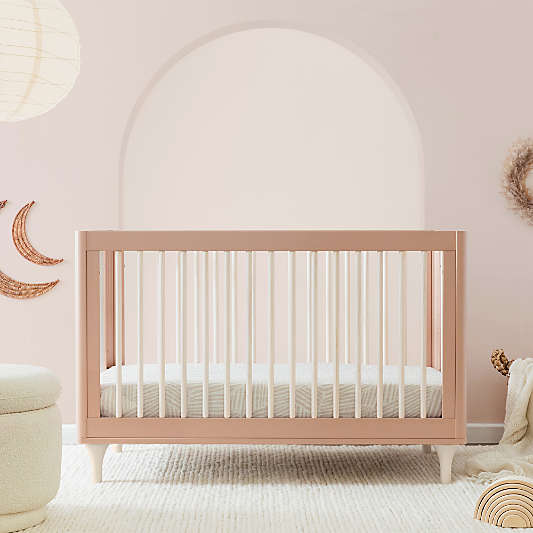 Babyletto Lolly Canyon Pink & Washed Natural Wood 3-in-1 Convertible Baby Crib with Toddler Bed Conversion Kit