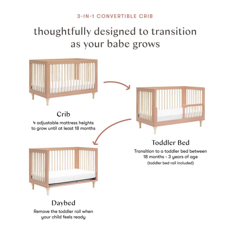 Babyletto Lolly Natural Wood 3-in-1 Convertible Baby Crib with Toddler Bed Conversion Kit