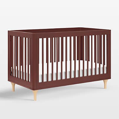 Babyletto Lolly Crimson Red & Natural Wood 3-in-1 Convertible Baby Crib with Toddler Bed Conversion Kit