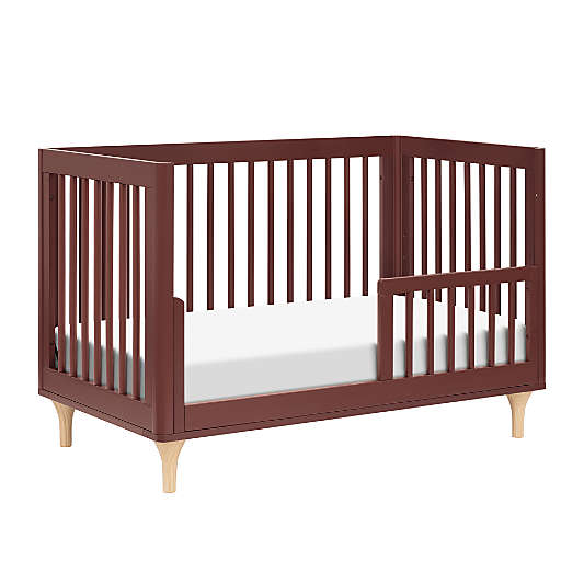 Babyletto Lolly Crimson Red & Natural Wood 3-in-1 Convertible Baby Crib with Toddler Bed Conversion Kit