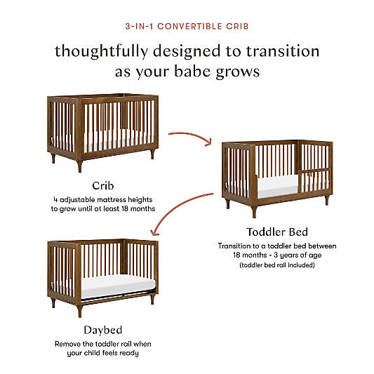 Babyletto Lolly Natural & Walnut Wood 3-in-1 Convertible Baby Crib with Toddler Bed Conversion Kit