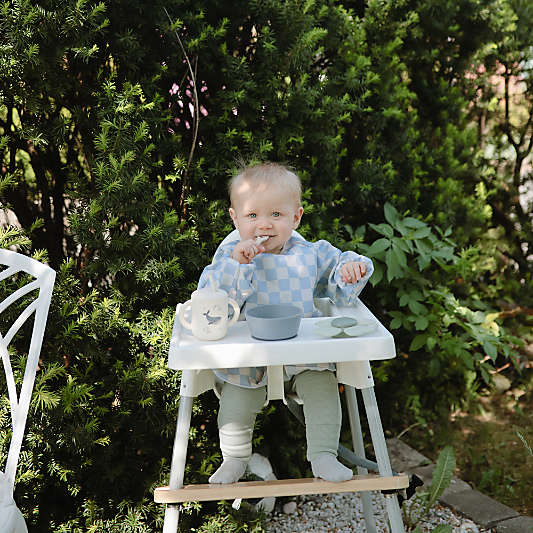 Mushie Blue Check Long Sleeve Bib