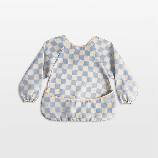 Mushie Blue Check Long Sleeve Bib