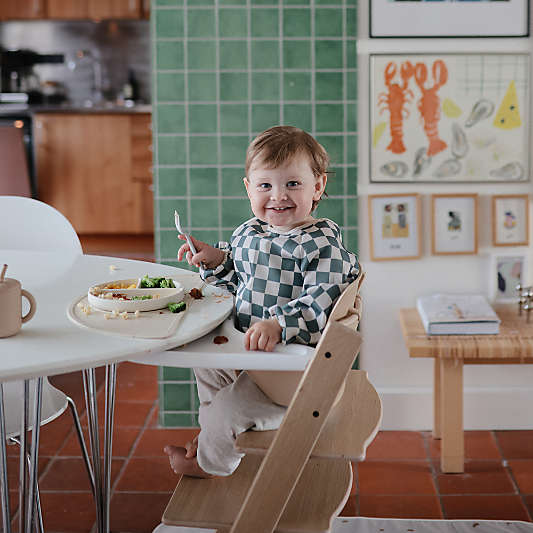 Mushie Olive Check Long Sleeve Bib