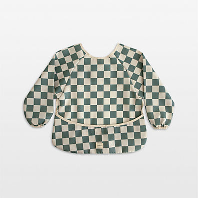 View Mushie Olive Check Long Sleeve Bib details