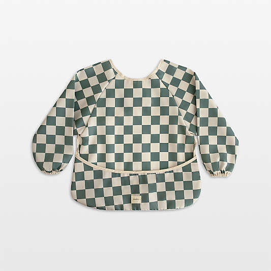 Mushie Olive Check Long Sleeve Bib