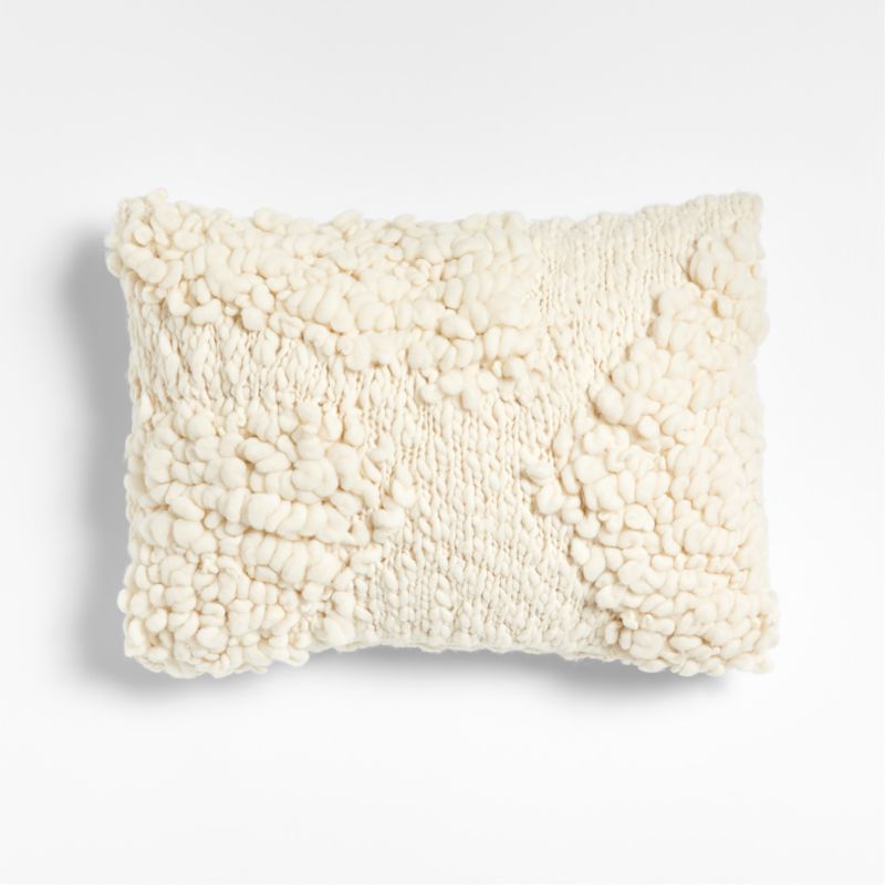 Ivory Looped Wool Holiday Decorative Throw Pillow Cover 22"x15" Crate