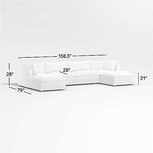 Lotus Deep Modular 5-Piece Sectional Sofa with Ottomans