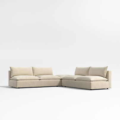 Lotus Deep Modular 3-Piece L-Shaped Armless Sectional Sofa with Ottoman
