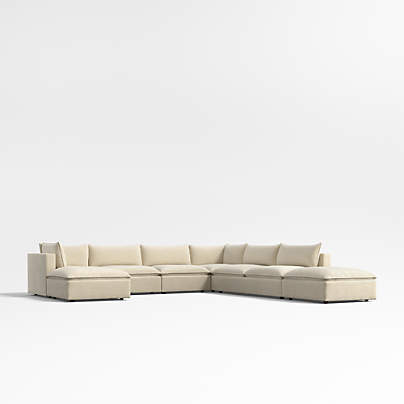 Lotus Deep Modular 7-Piece L-Shaped Sectional Sofa with Double Ottoman