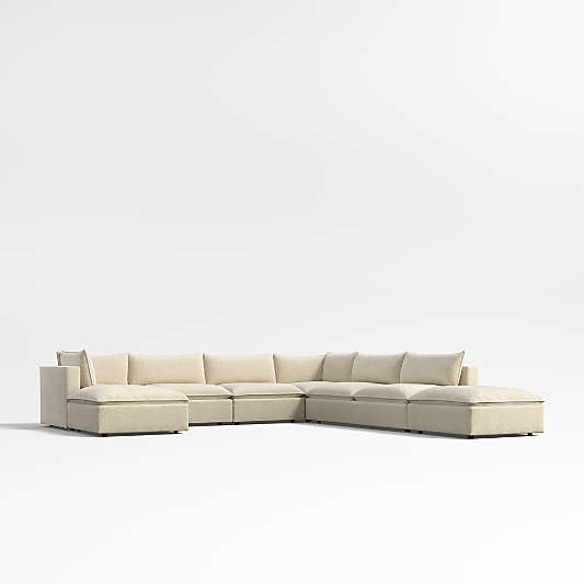 Lotus Deep Modular 7-Piece L-Shaped Sectional Sofa with Double Ottoman