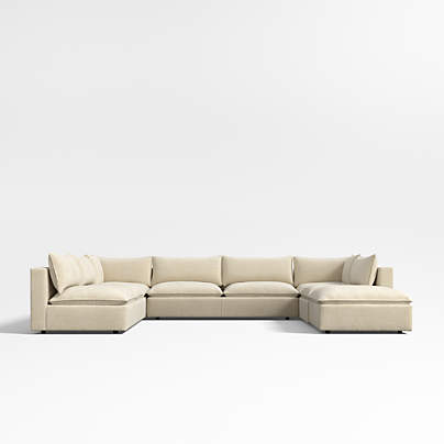 Lotus Deep Modular 6-Piece Sectional Sofa with Ottoman